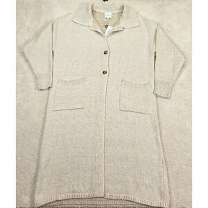 NWT Gilli Long Knit Button Front Cardigan Duster Sweater Beige M Cozy Minimalist